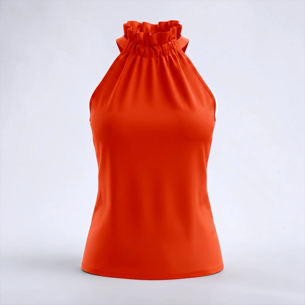 SHEIN Womens Red/Orange Halter Neck Ruffle Tie Back Blouse Top Size L S18298202